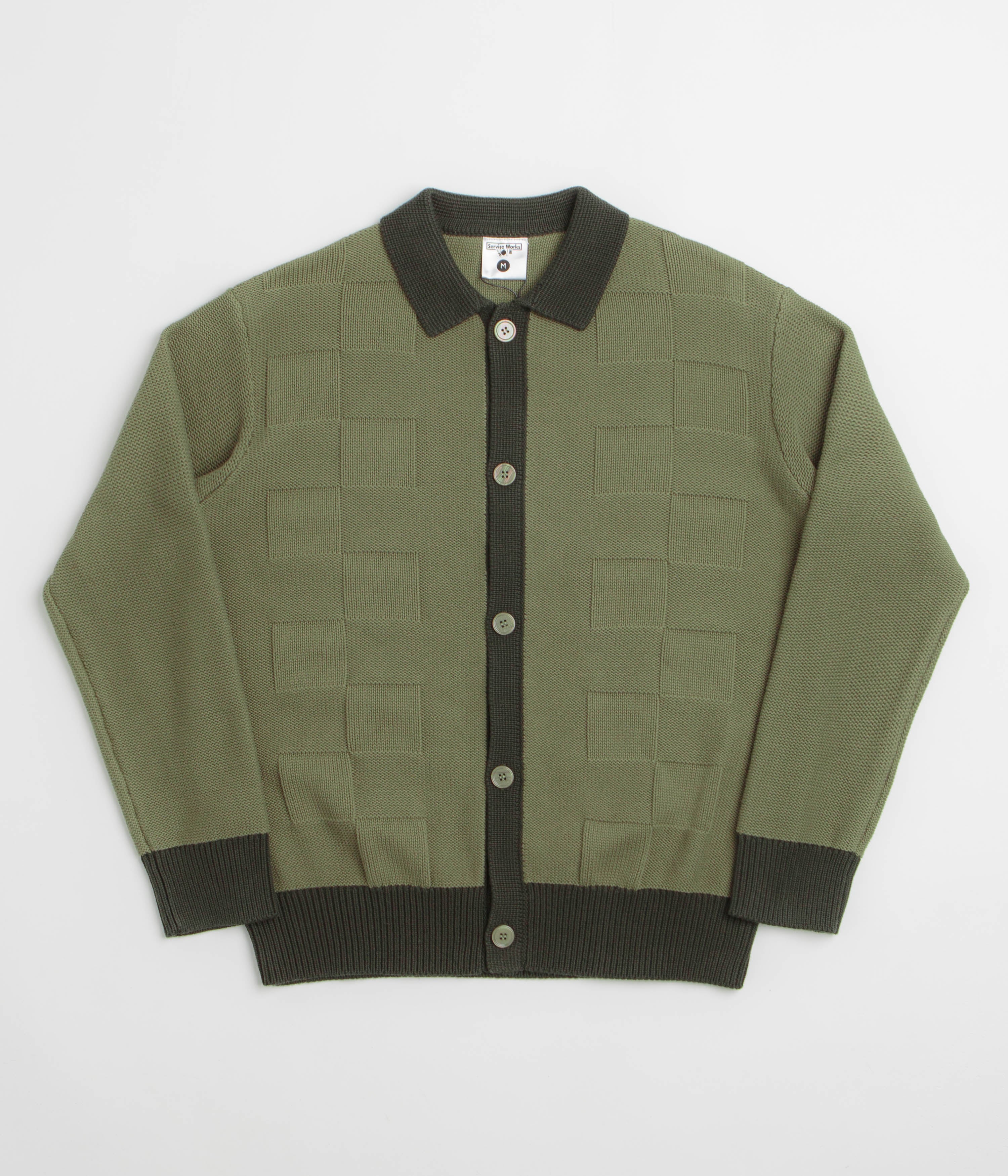 Service Works Check Panel Cardigan - Olive