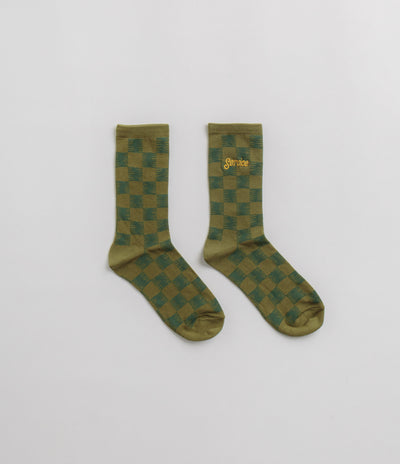 Service Works Checker Socks in Green Checker