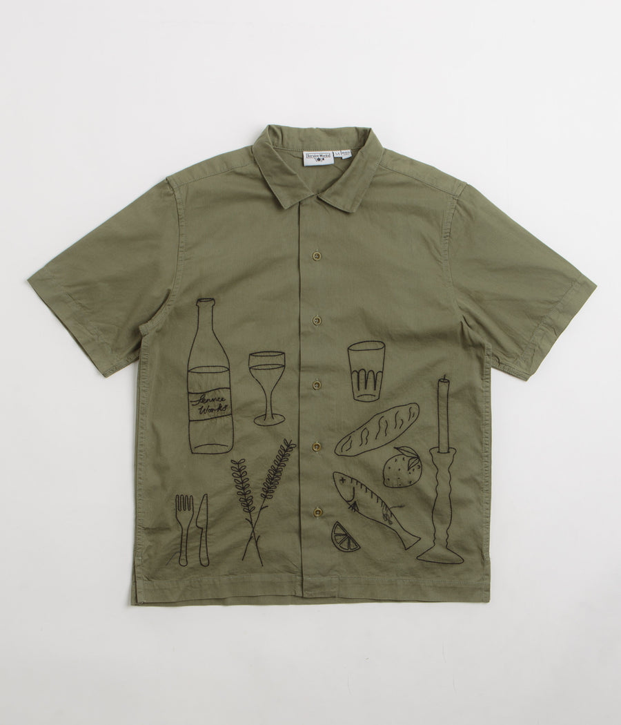 Service Works Light Twill Picnic Short Sleeve Shirt in Olive