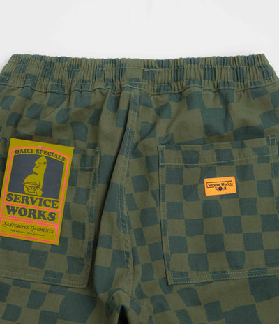 Service Works Printed Chef Shorts in Olive Checker
