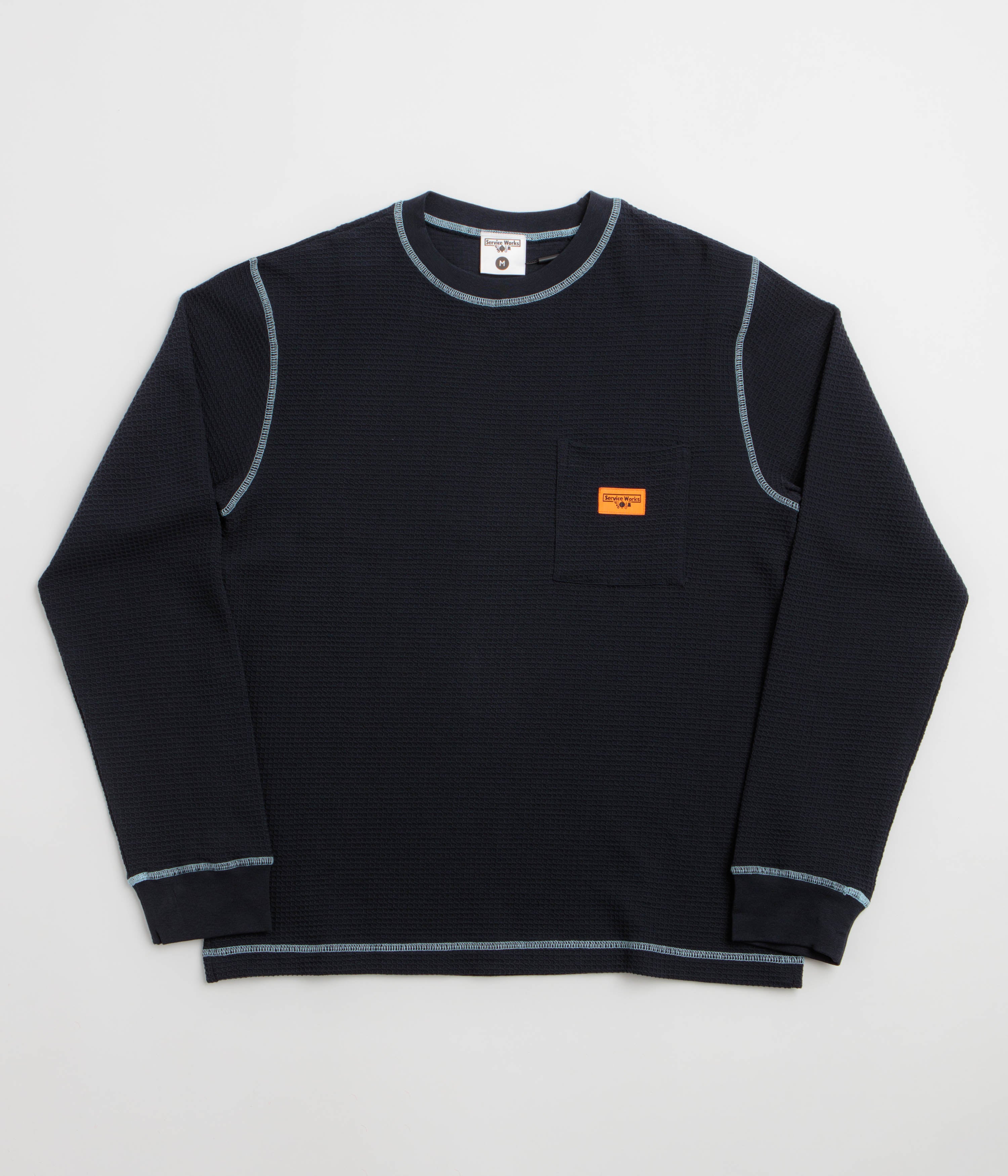Service Works Waffle Contrast Thermal Long Sleeve T-Shirt - Navy / Blue