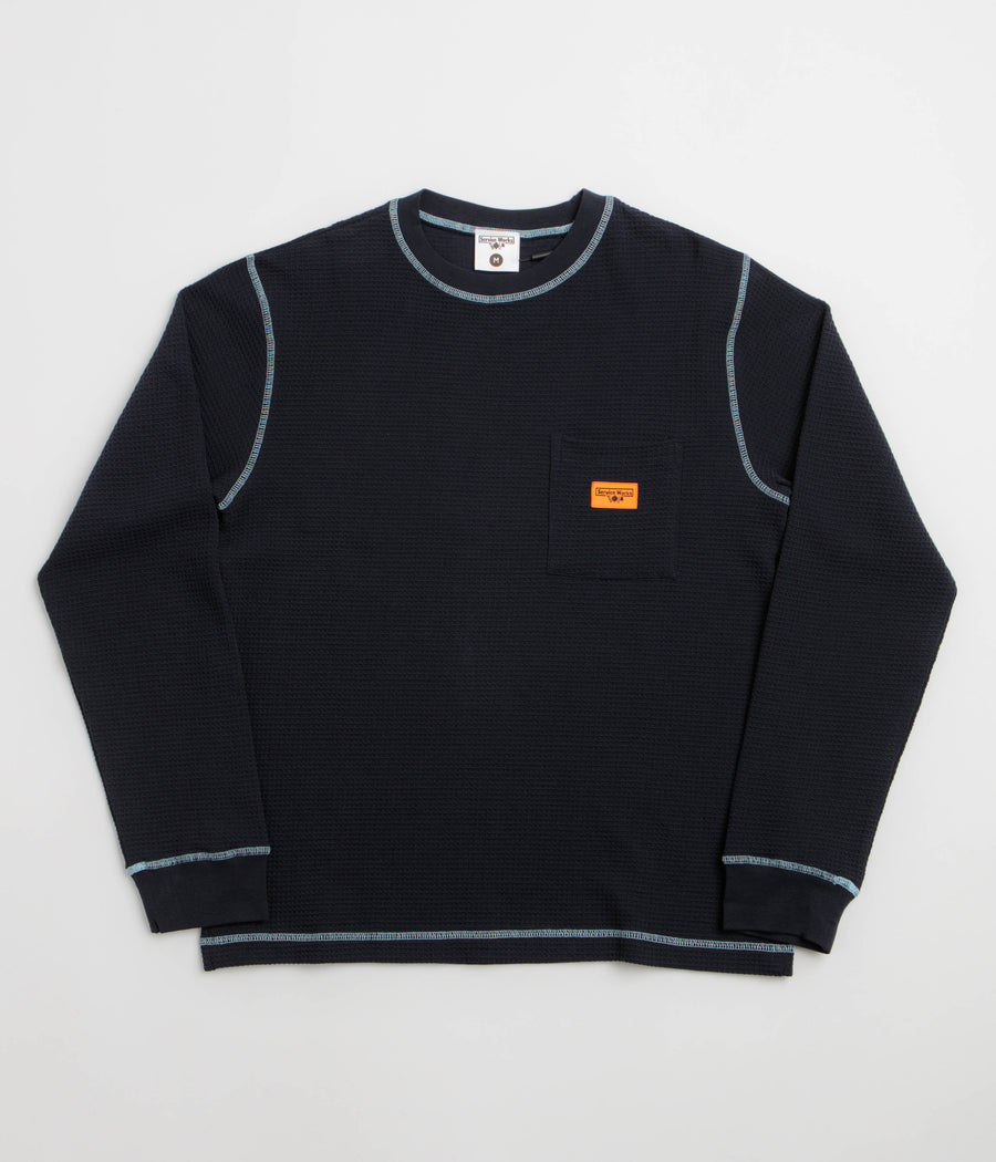 Service Works Waffle Contrast Thermal Long Sleeve T-Shirt - Navy / Blue