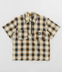 Sexhippies Half Zipper Short Sleeve Shirt in Off White and Black
