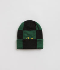 Skateboard Cafe Check Fold Beanie in Forest Green and Black / Gold