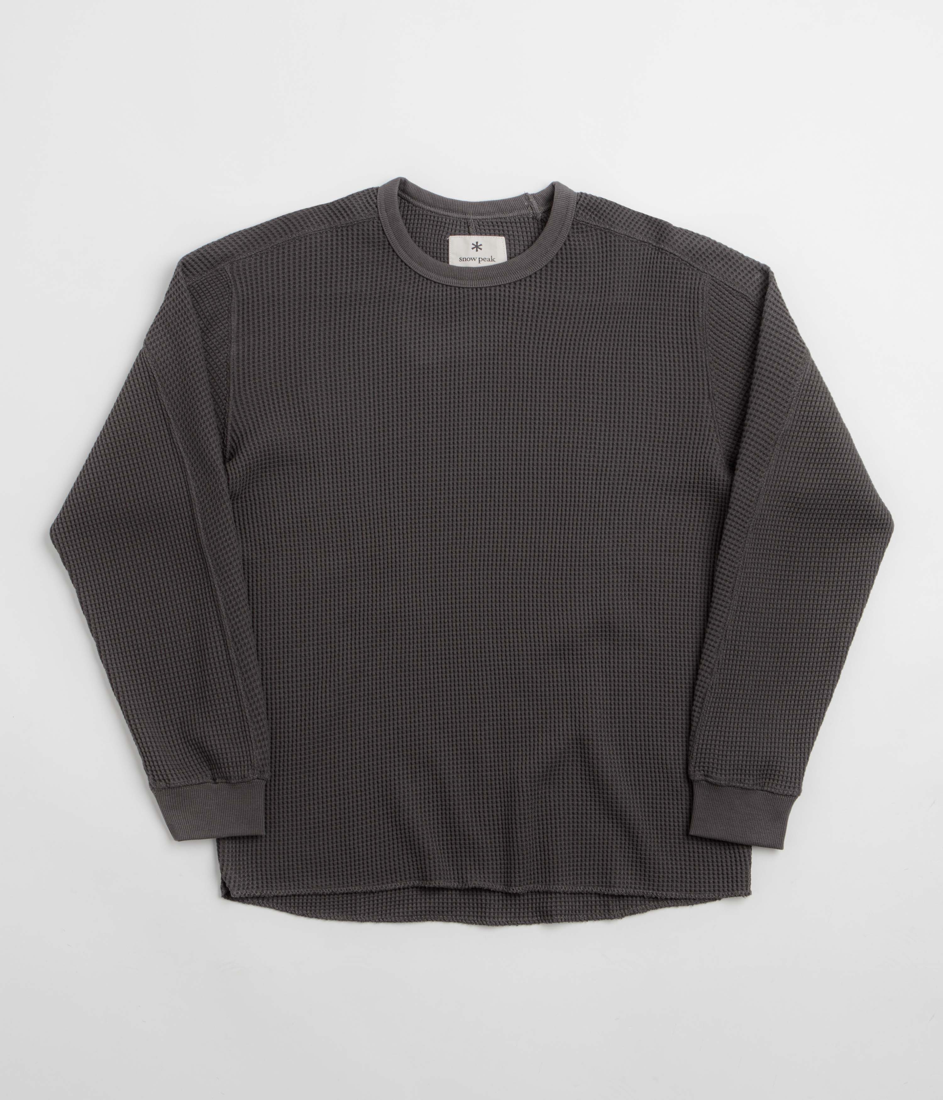 Snow Peak Heavyweight Waffle Long Sleeve T-Shirt - Charcoal