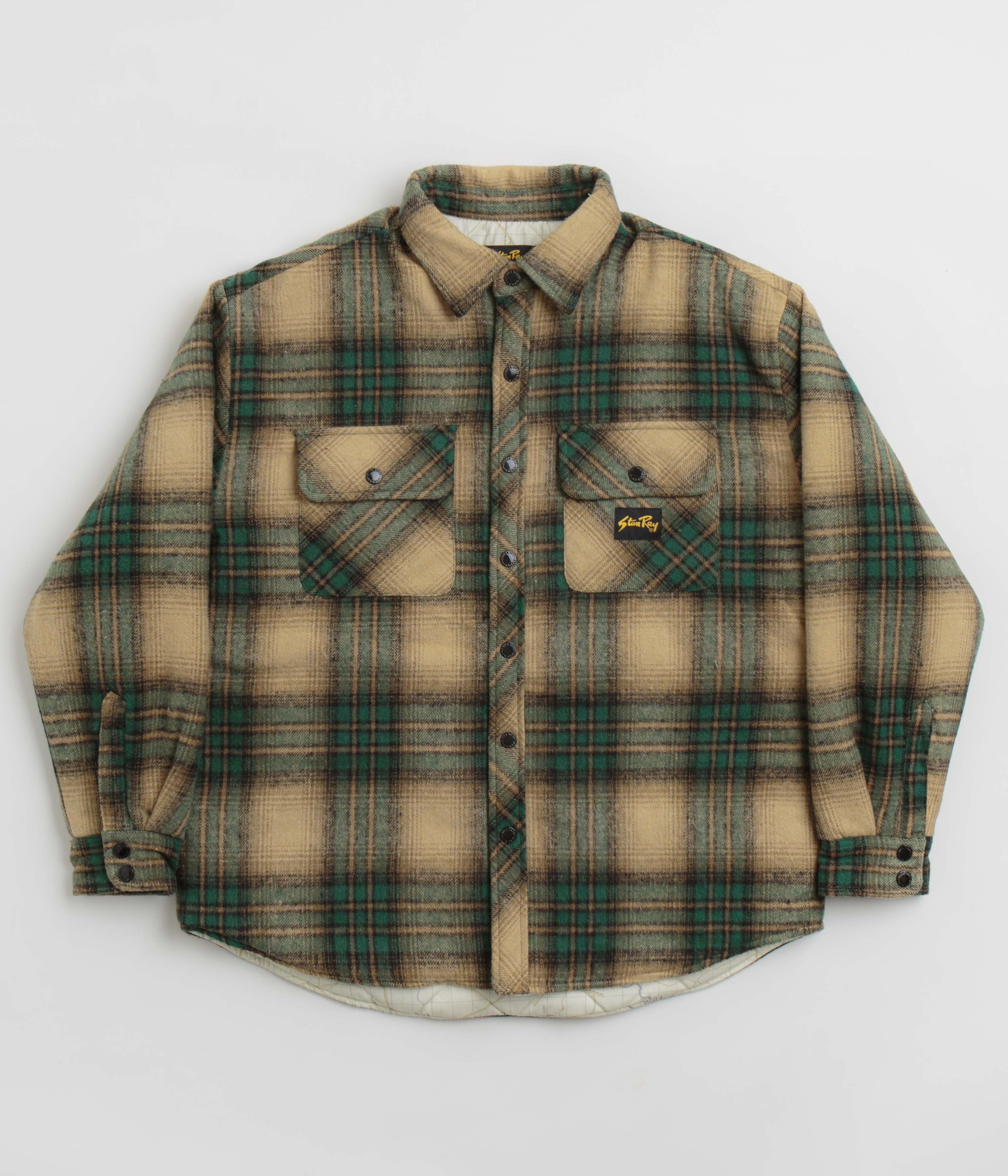 Stan Ray Quilted Plaid Overshirt in Olive Plaid