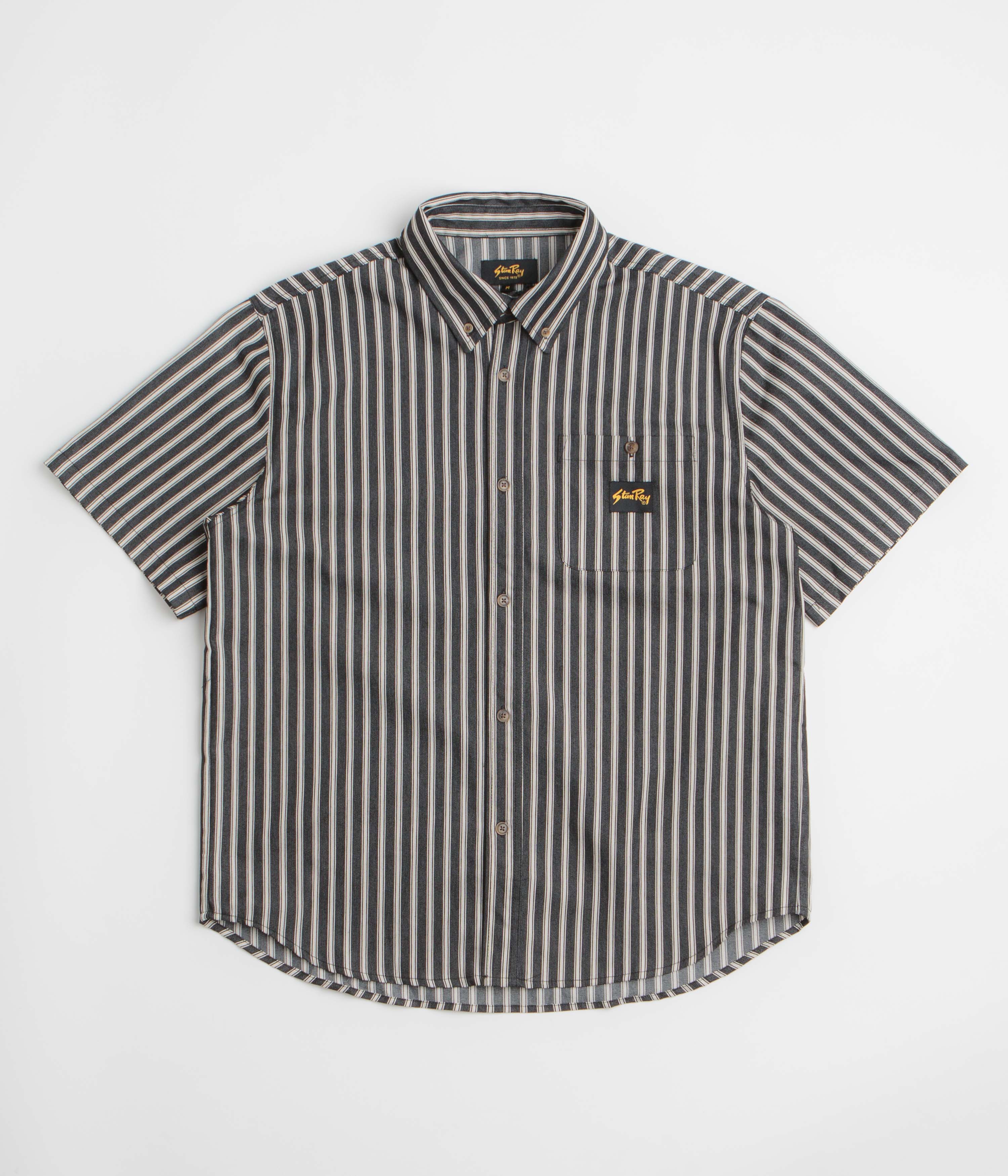 Stan Ray Short Sleeve Flannel Shirt in Charcoal Stripe
