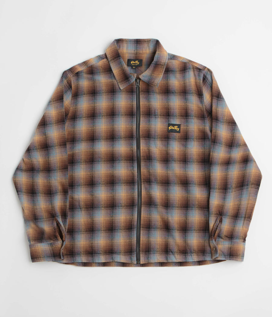Stan Ray Zip Shirt in Brown and Blue Plaid