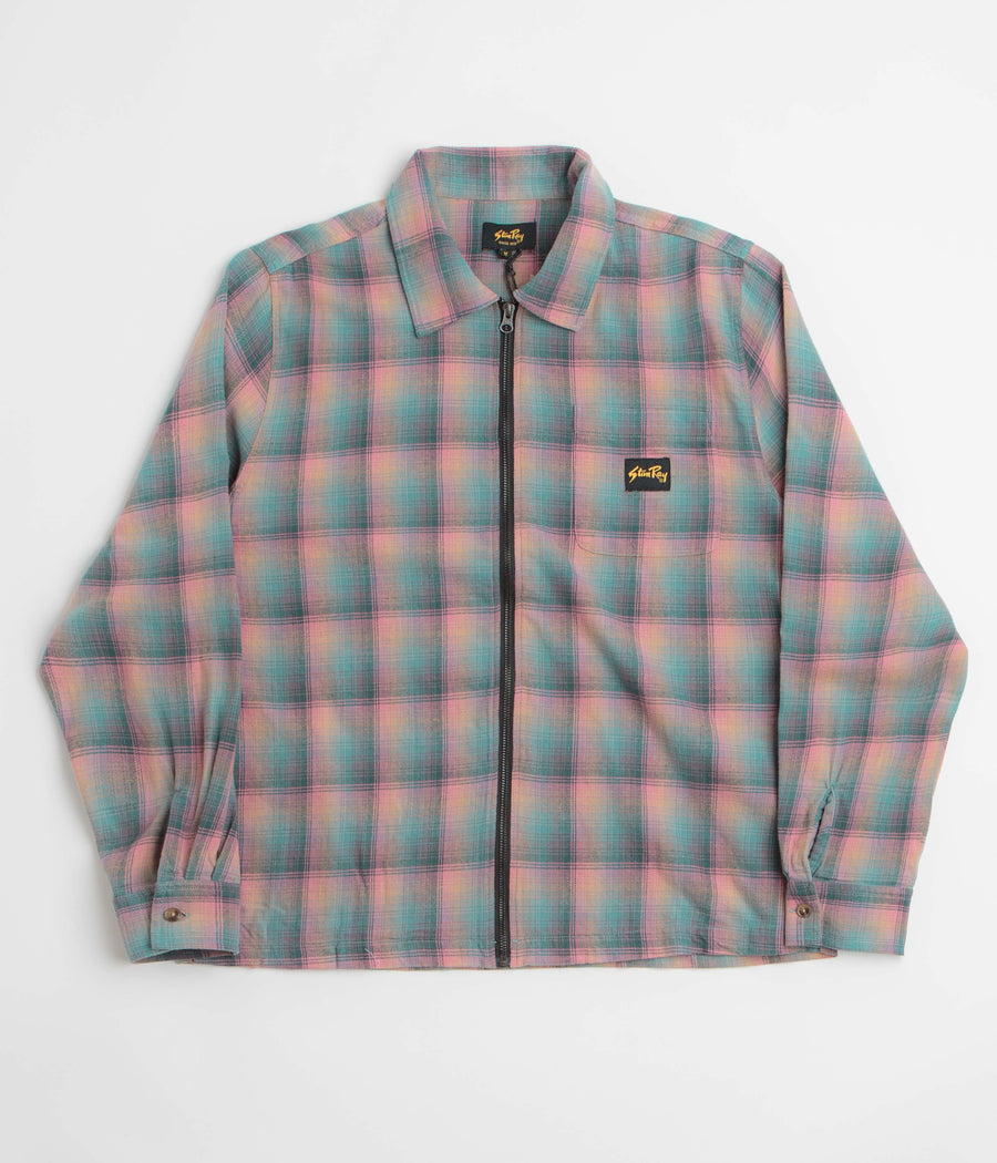 Stan Ray Zip Shirt in Pink and Teal Plaid