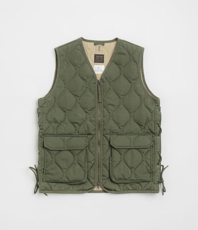 Taion Military W-Zip Lace Up V Neck Down Vest in Olive