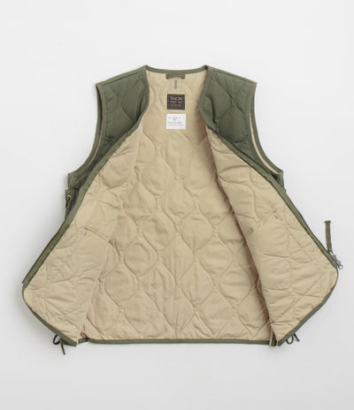 Taion Military W-Zip Lace Up V Neck Down Vest in Olive