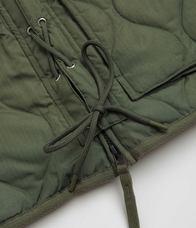 Taion Military W-Zip Lace Up V Neck Down Vest in Olive
