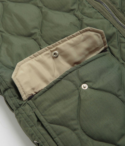 Taion Military W-Zip Lace Up V Neck Down Vest in Olive