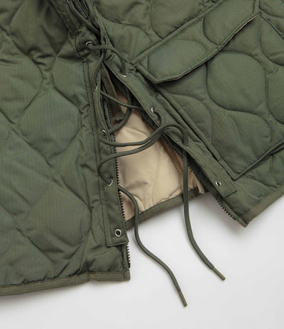 Taion Military W-Zip Lace Up V Neck Down Vest in Olive