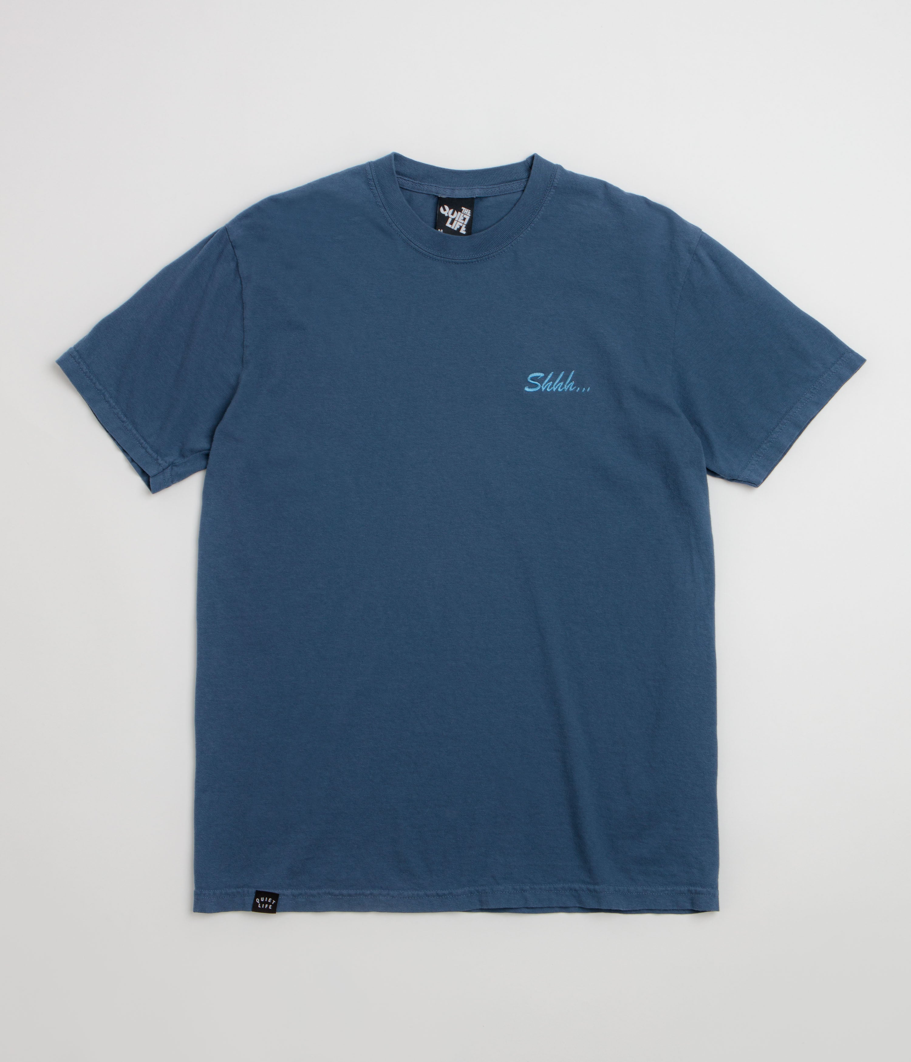 The Quiet Life Shhh Script Pigment Dye T-Shirt - Midnight Blue