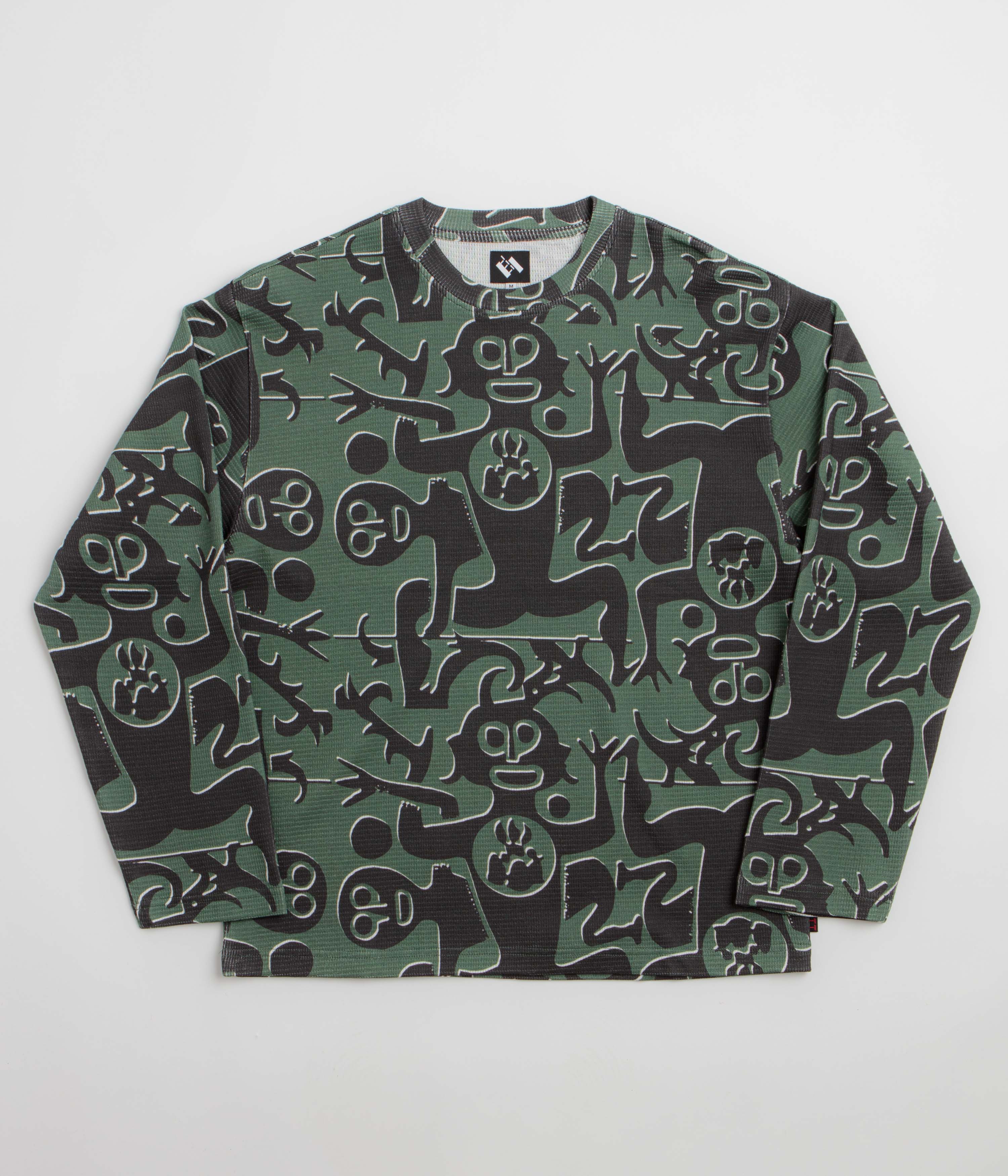 The Trilogy Tapes Entity Waffle Crewneck Sweatshirt in Green