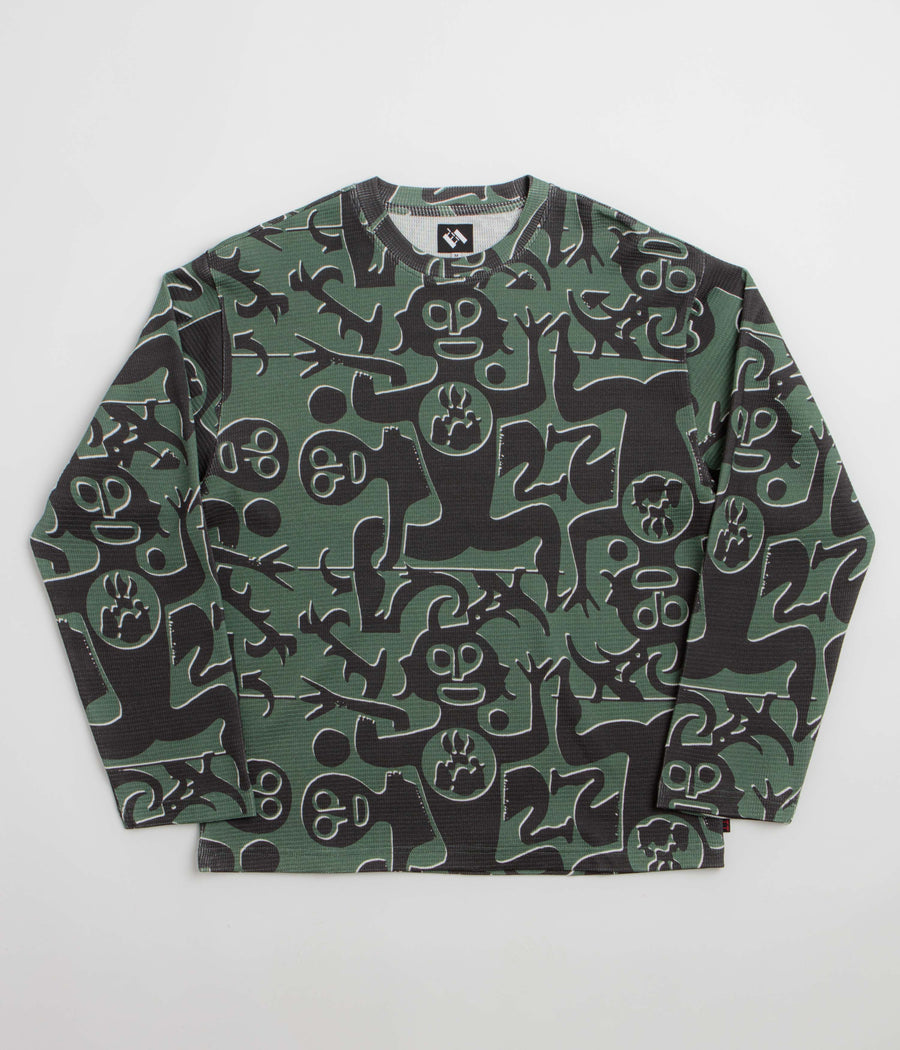 The Trilogy Tapes Entity Waffle Crewneck Sweatshirt in Green
