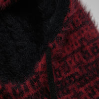 The Trilogy Tapes Shadow Multiple Knitted Hood in Carmine Red and Black thumbnail