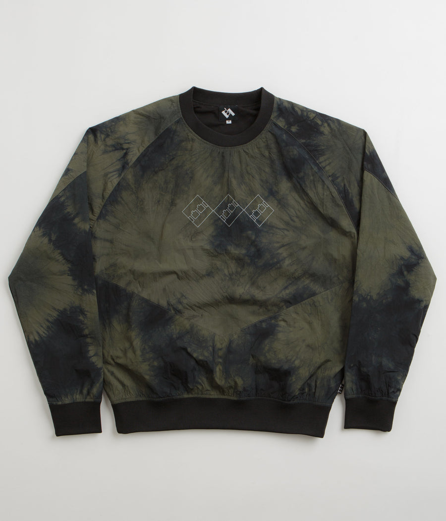 The Trilogy Tapes Tech Sports Crewneck Sweatshirt in Black and Olive Marble
