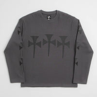 The Trilogy Tapes Three Cross Waffle Long Sleeve T-Shirt in Charcoal and Balck thumbnail