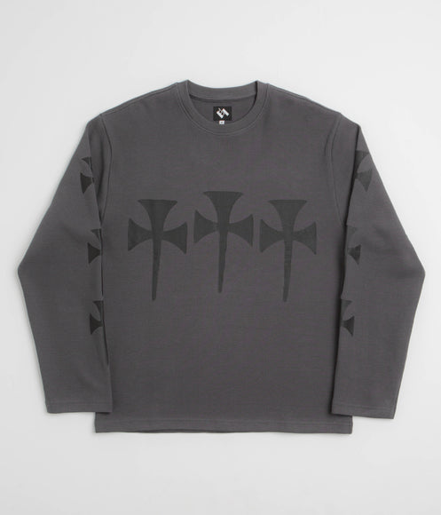 The Trilogy Tapes Three Cross Waffle Long Sleeve T-Shirt - Charcoal / Balck