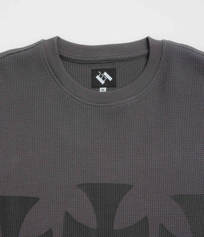 The Trilogy Tapes Three Cross Waffle Long Sleeve T-Shirt in Charcoal and Balck