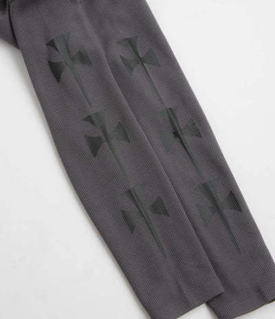 The Trilogy Tapes Three Cross Waffle Long Sleeve T-Shirt in Charcoal and Balck