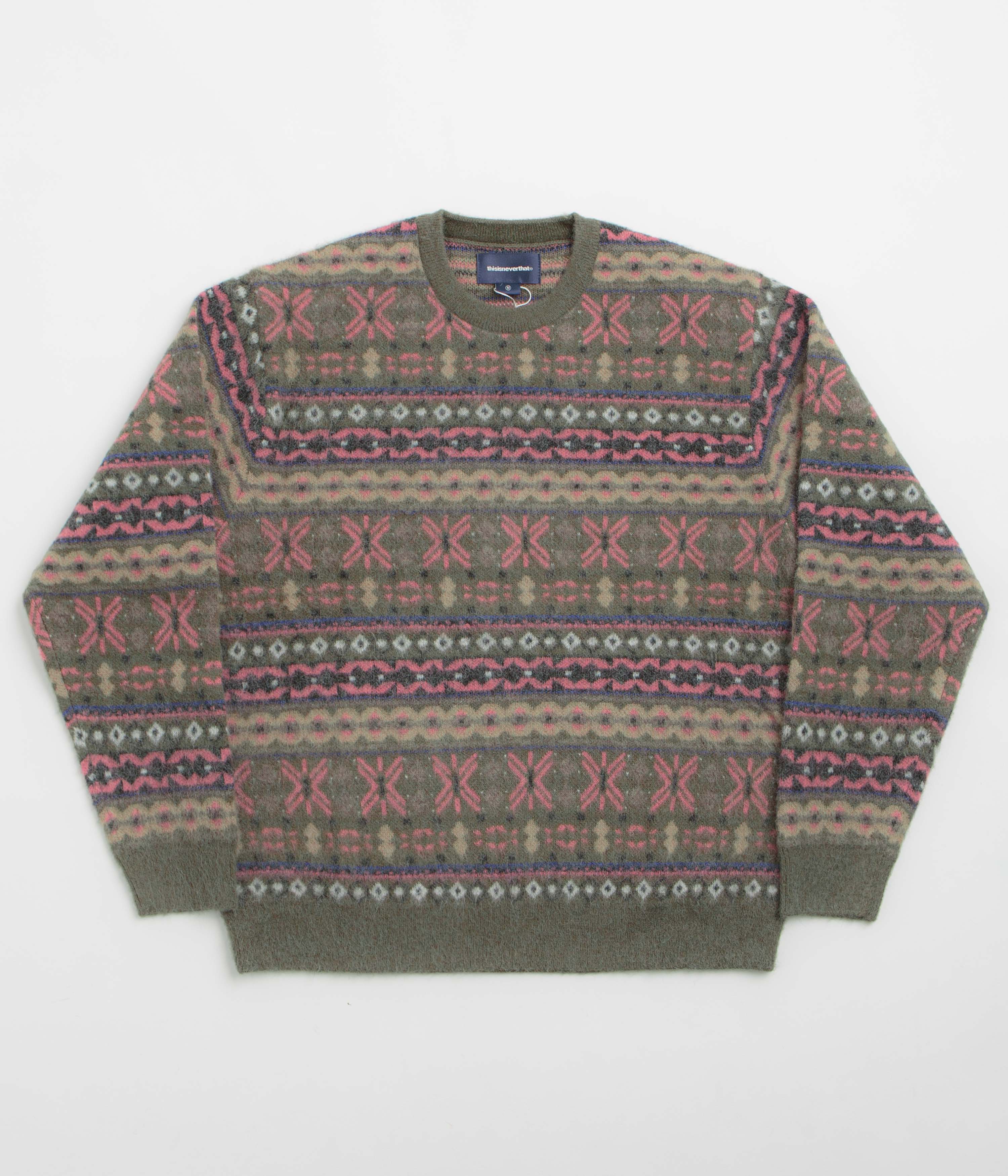 thisisneverthat Fair Isle Knit Sweatshirt in Olive