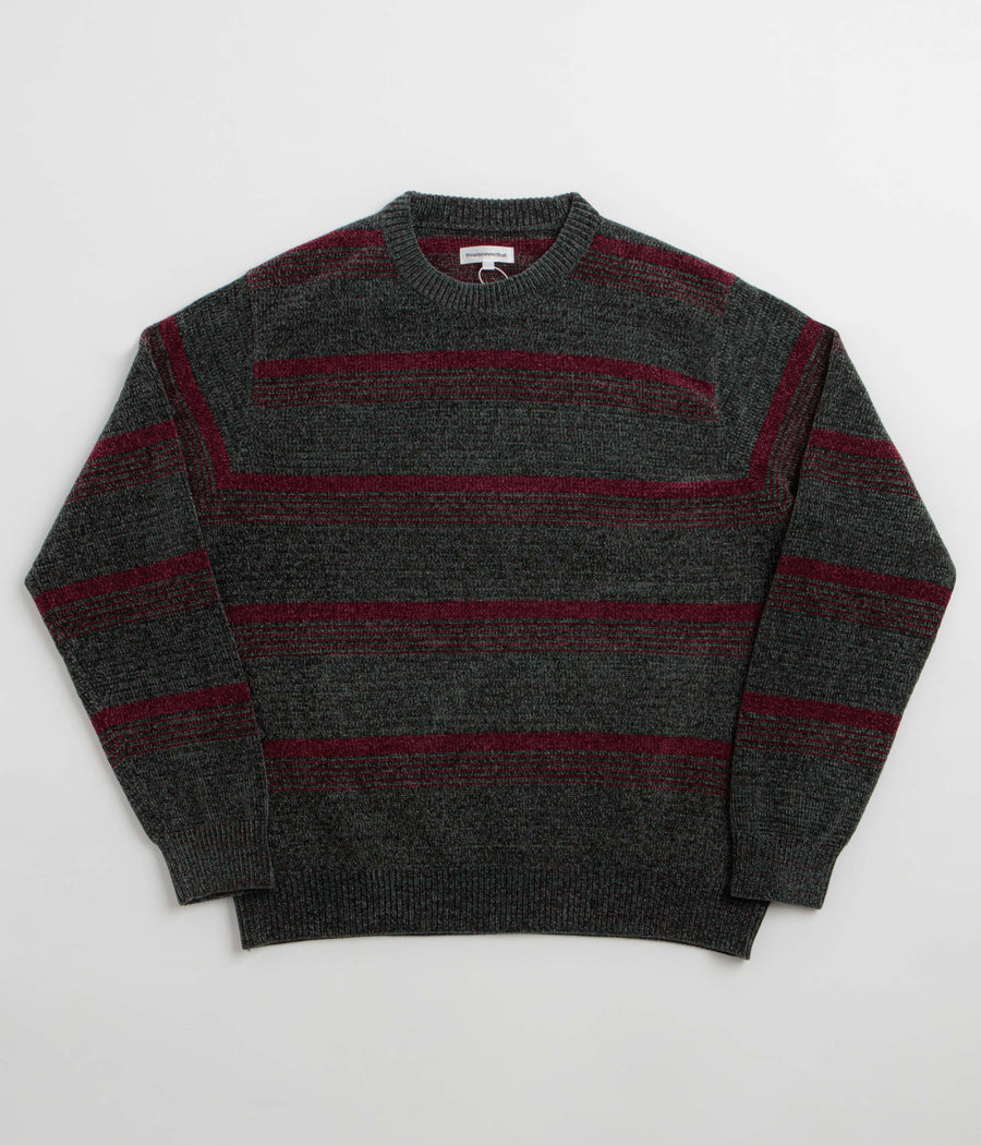 thisisneverthat Striped Velvet Knit Crewneck Sweatshirt - Dark Green