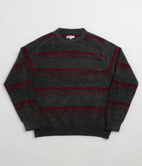thisisneverthat Striped Velvet Knit Crewneck Sweatshirt - Dark Green