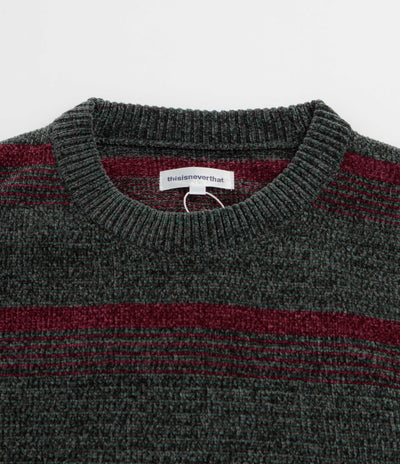 thisisneverthat Striped Velvet Knit Crewneck Sweatshirt - Dark Green