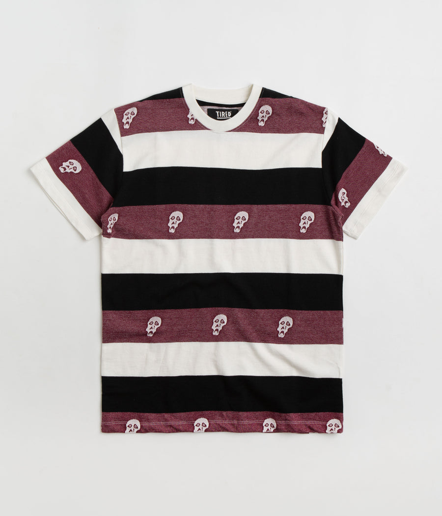 Tired Sad Skull Striped Jacquard T-Shirt - Burgundy