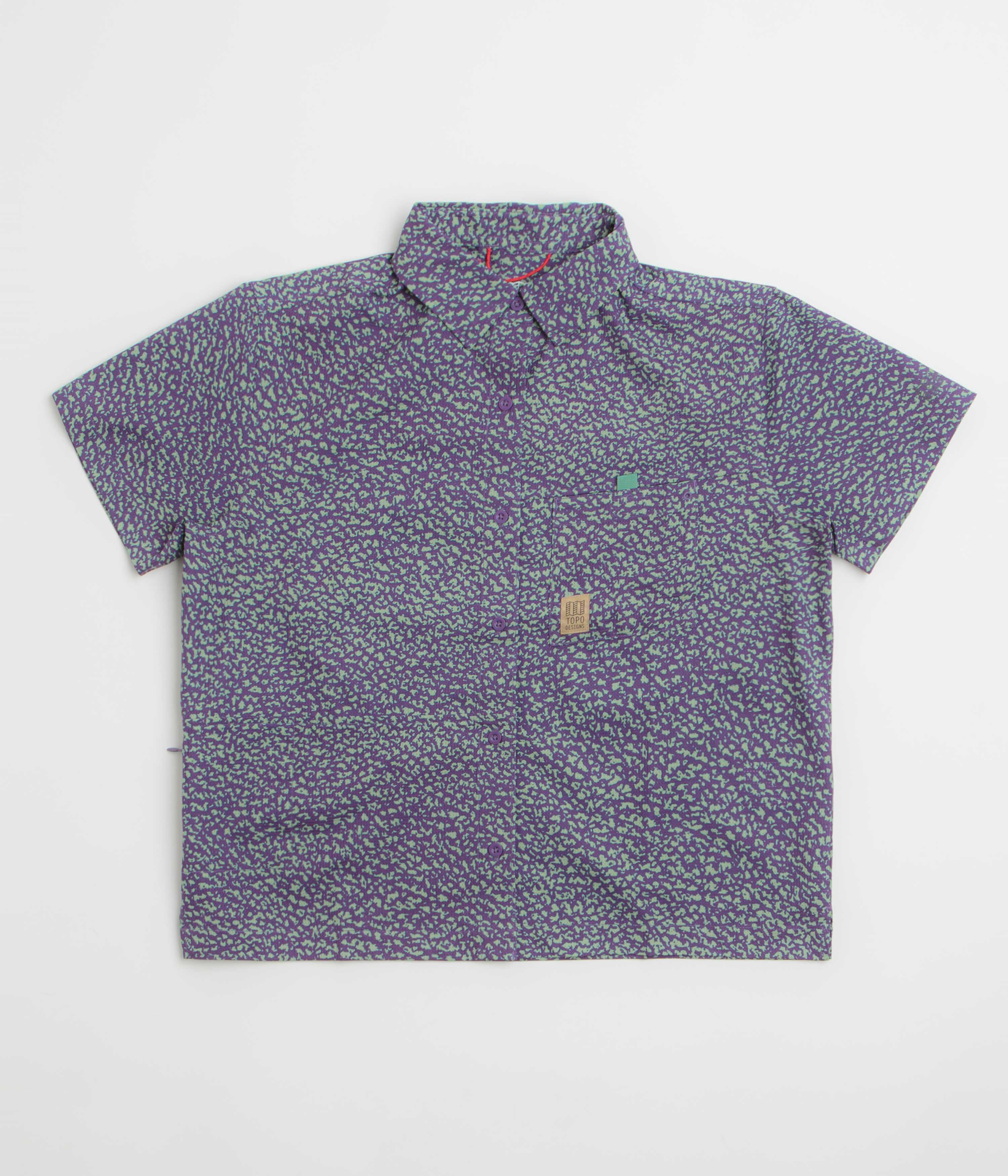 Topo Designs Womens Retro River Short Sleeve Shirt in Crackle Loganberry
