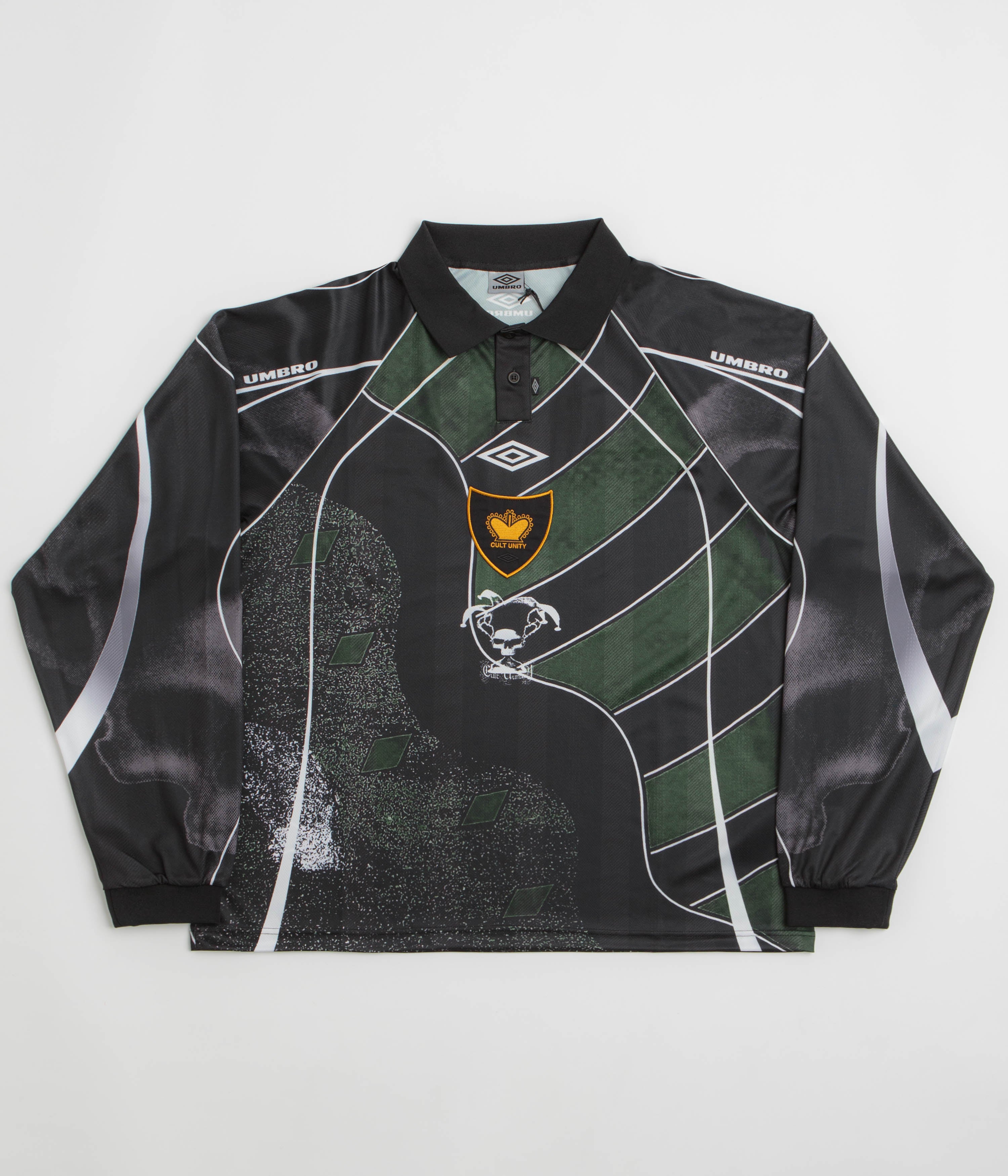 Umbro 95 96 Long Sleeve Polo Shirt in Dark Green and Black