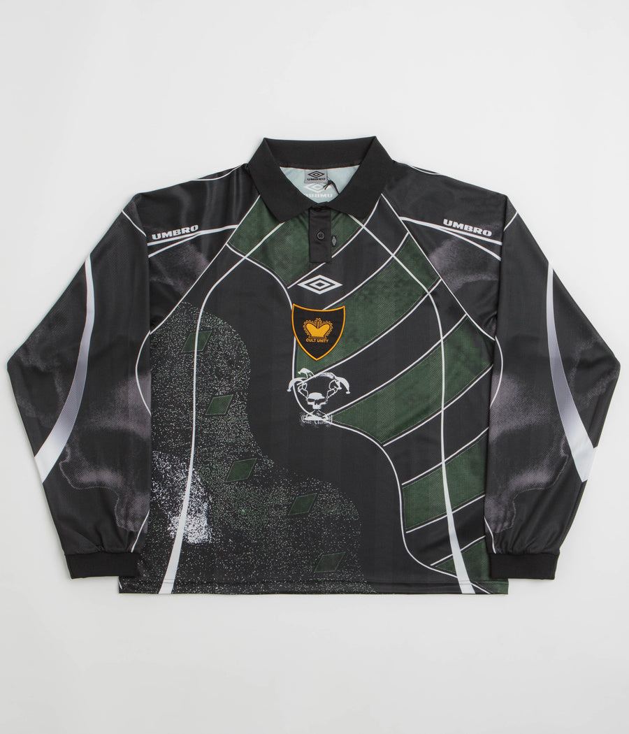 Umbro 95 96 Long Sleeve Polo Shirt in Dark Green and Black
