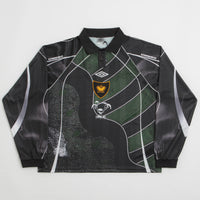 Umbro 95 96 Long Sleeve Polo Shirt in Dark Green and Black thumbnail