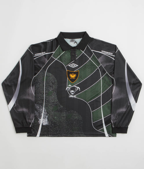 Umbro 95 96 Long Sleeve Polo Shirt - Dark Green / Black