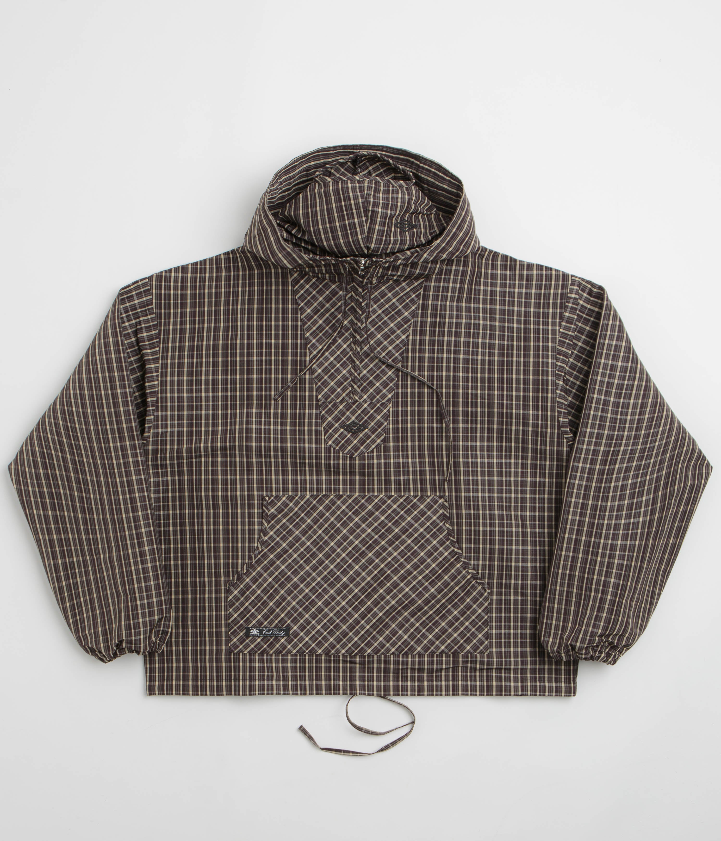 Umbro Checked Masked Anorak in Beige and Dark Brown