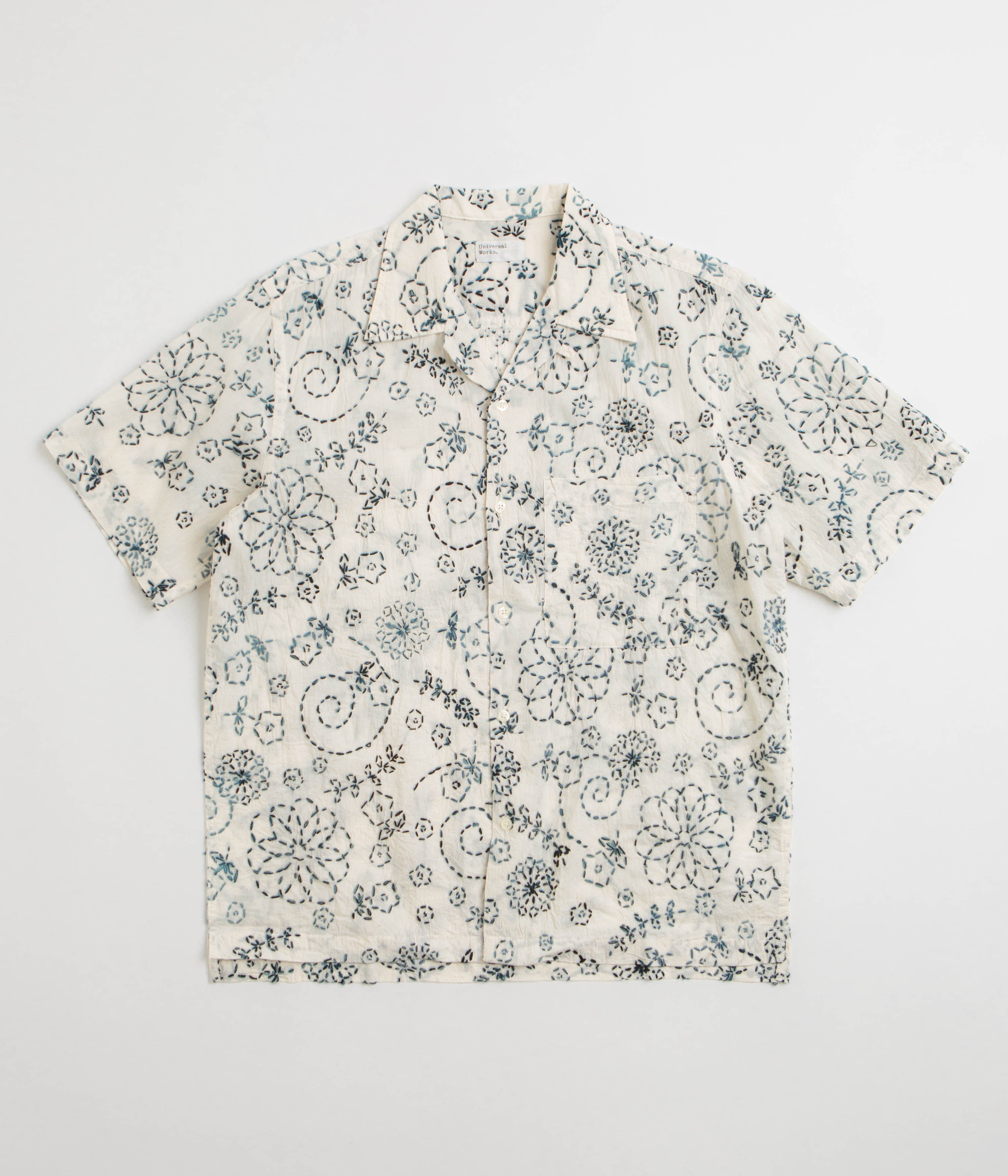 Universal Works Camp Shirt in Ecru Charcoal