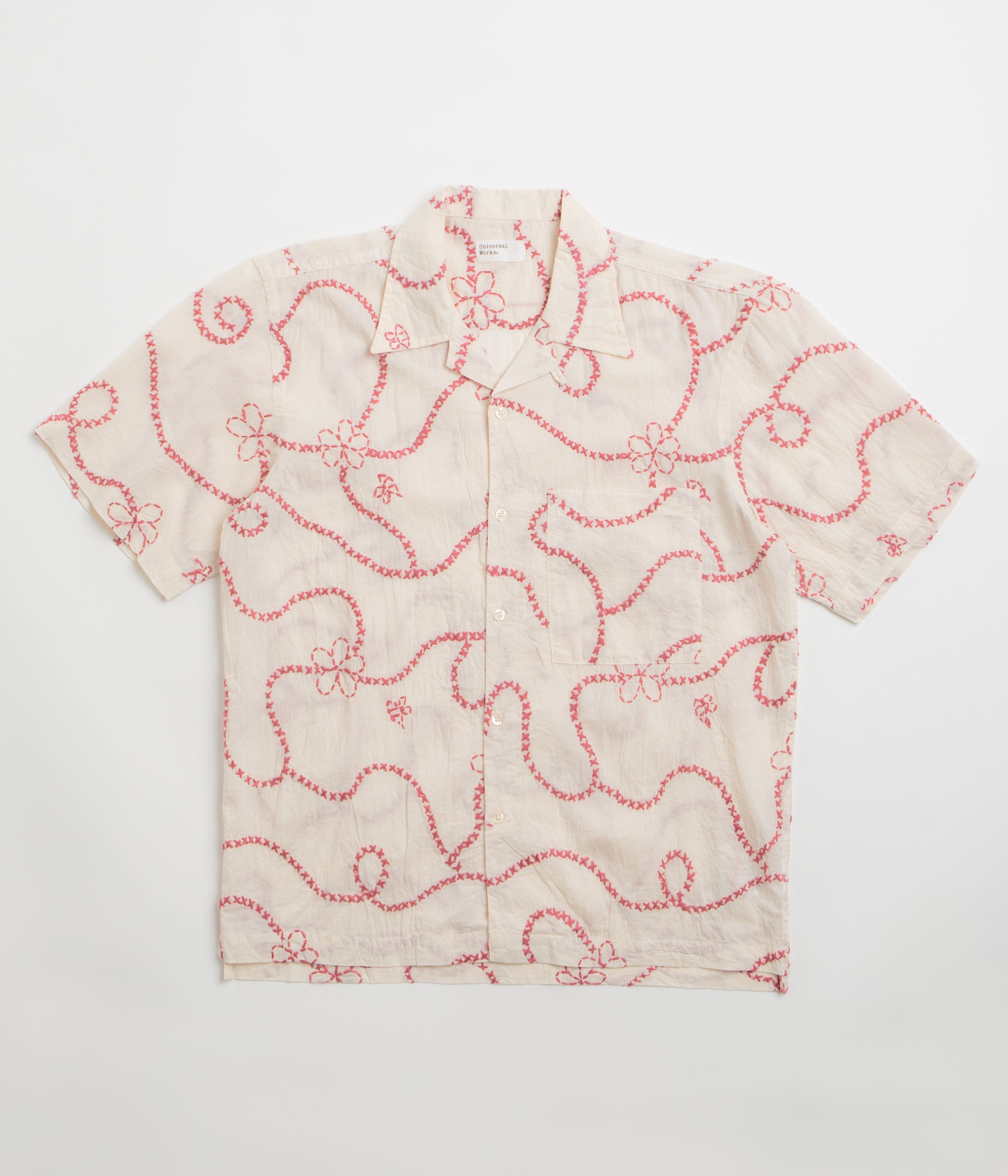 Universal Works Camp Shirt in Ecru Terracotta