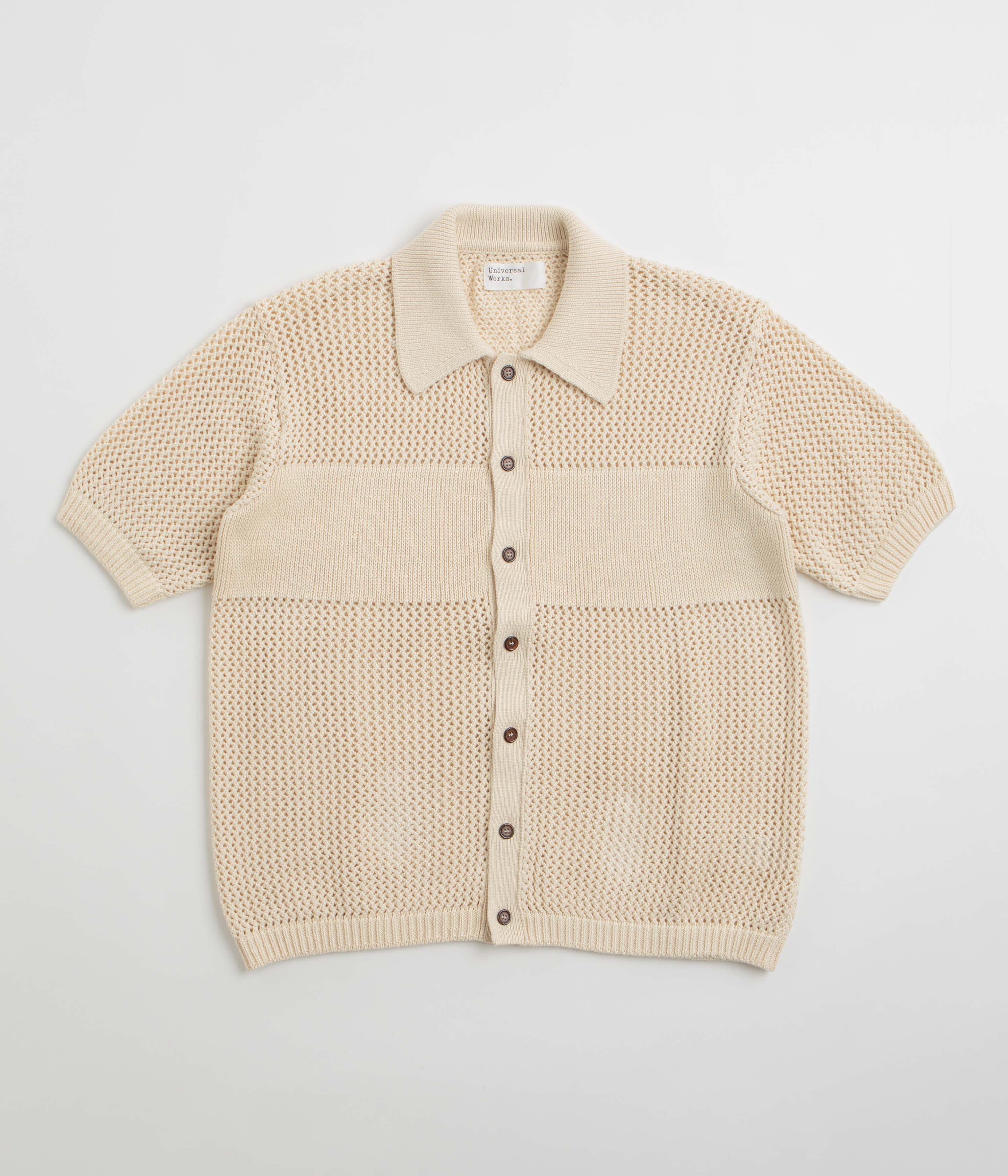 Universal Works Knit Short Sleeve Shirt in Ecru