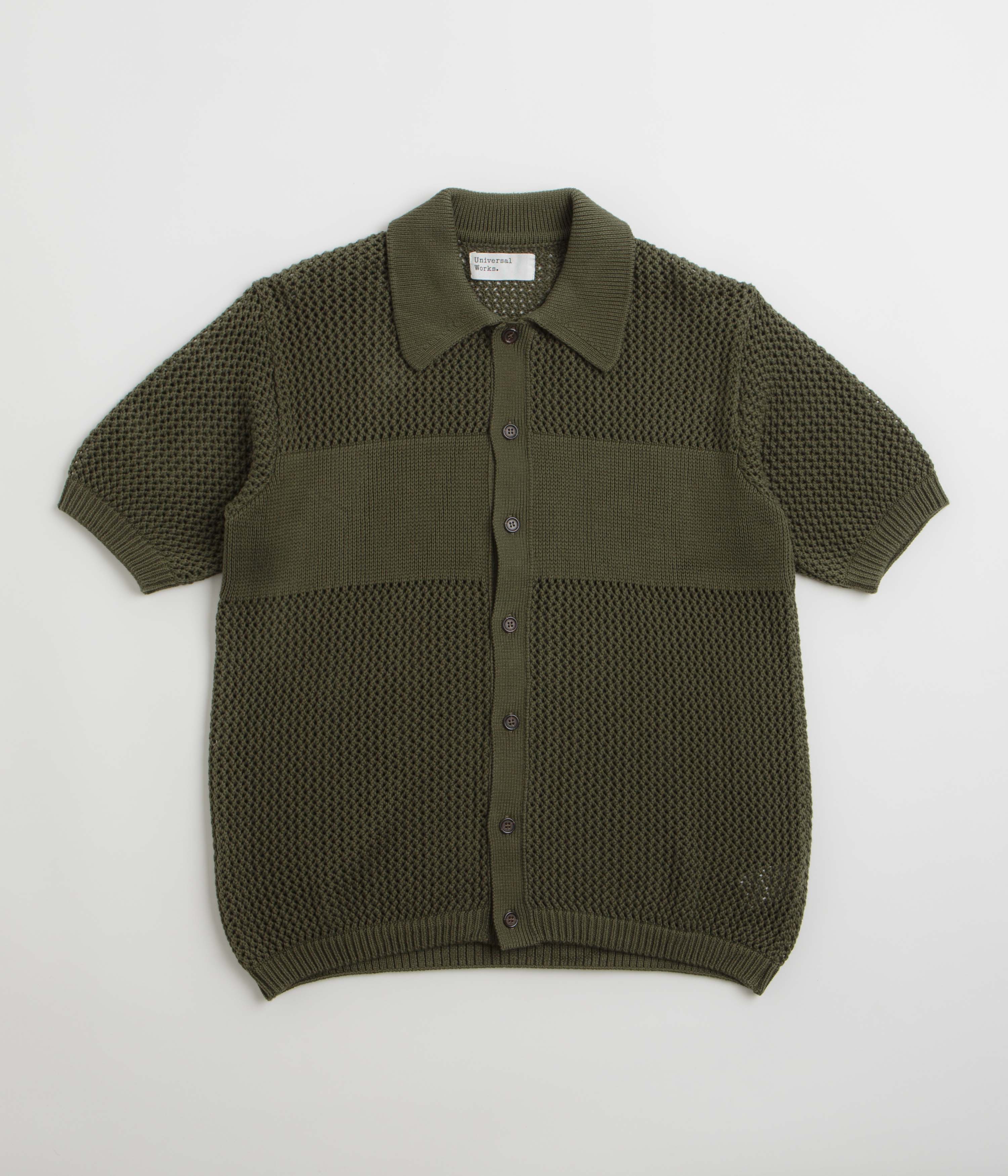 Universal Works Knit Short Sleeve Shirt in Olive