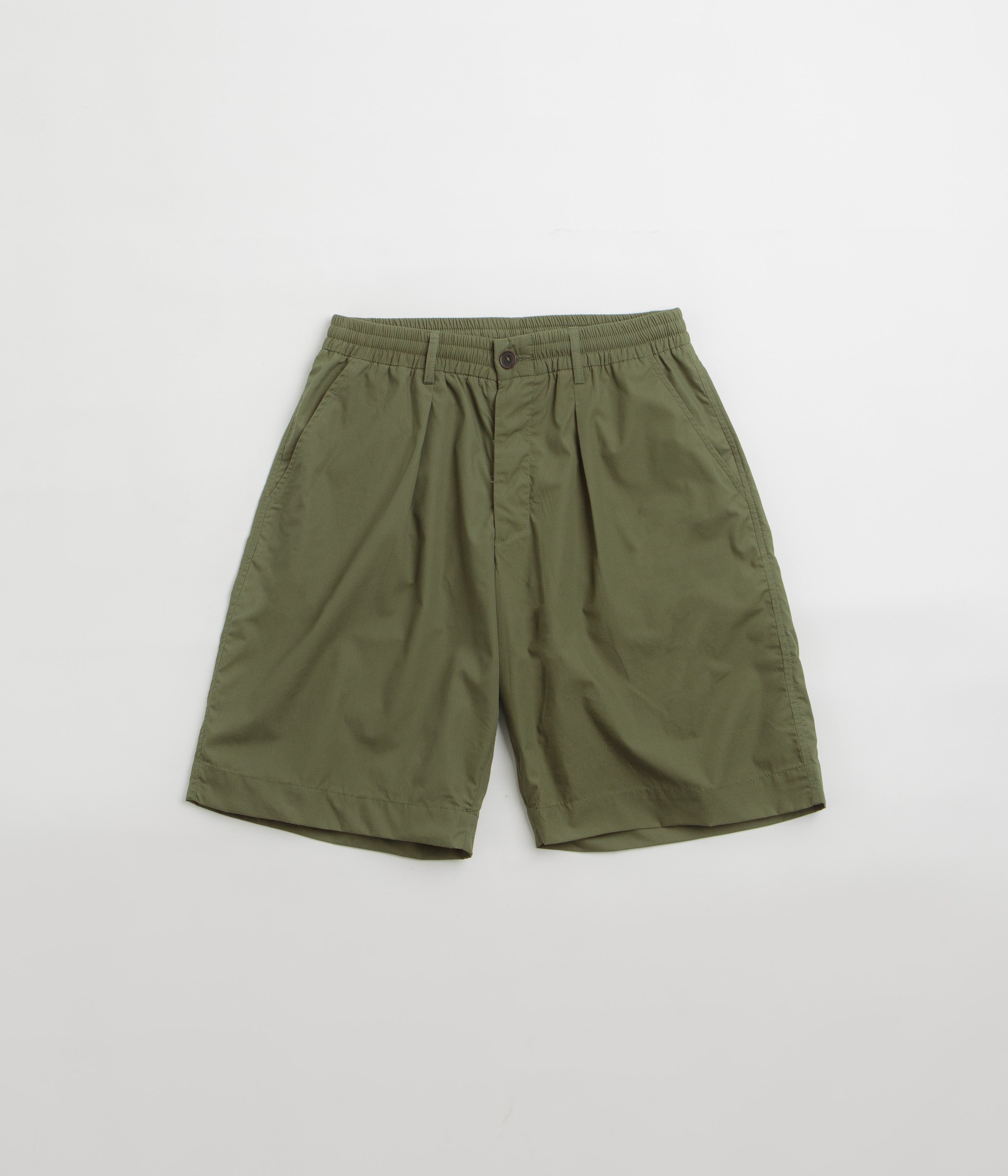 Universal Works Pleated Track Shorts in Olive