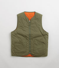 Universal Works Reversible Military Liner Gilet in Olive and Orange