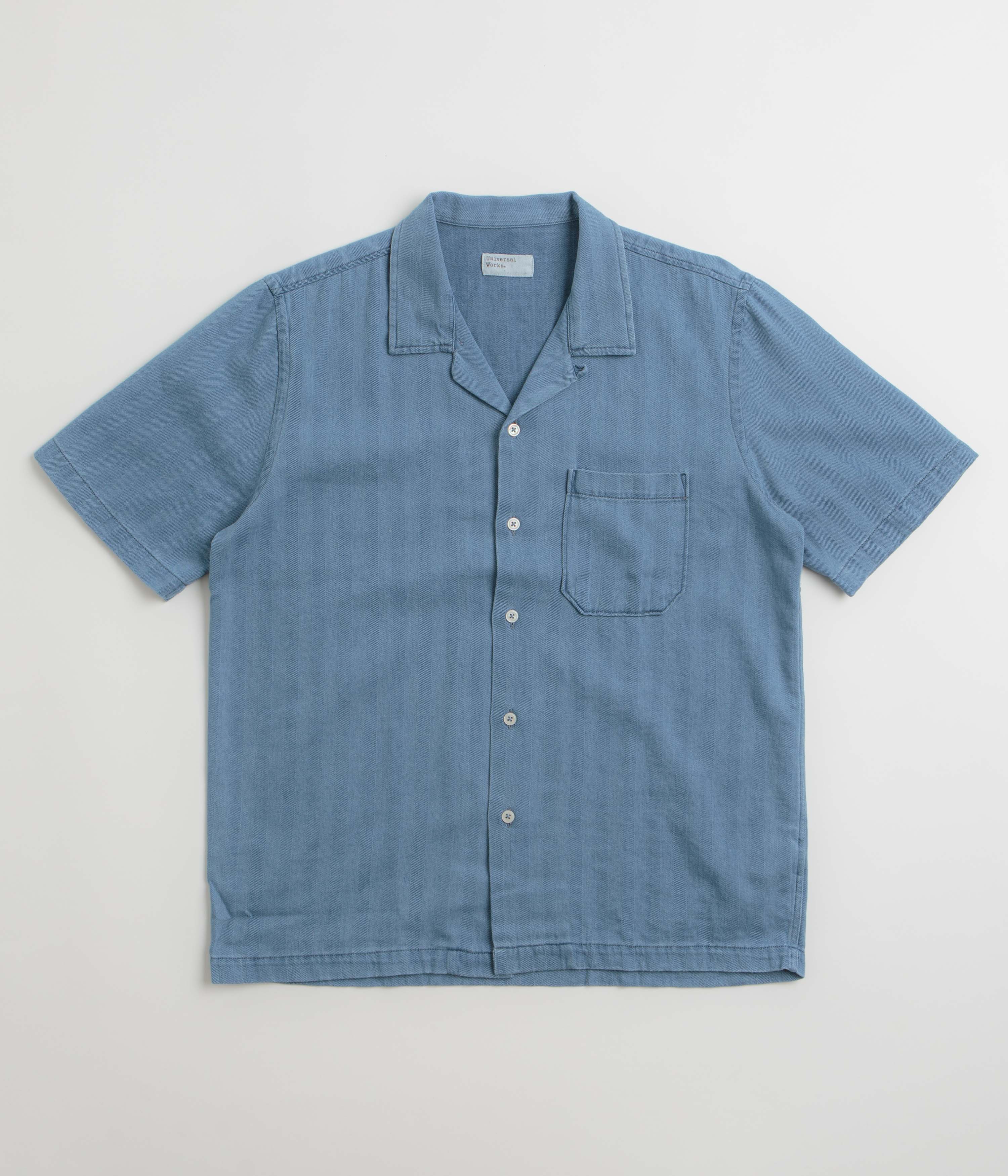 Universal Works Road Shirt in Washed Indigo and Herringbone