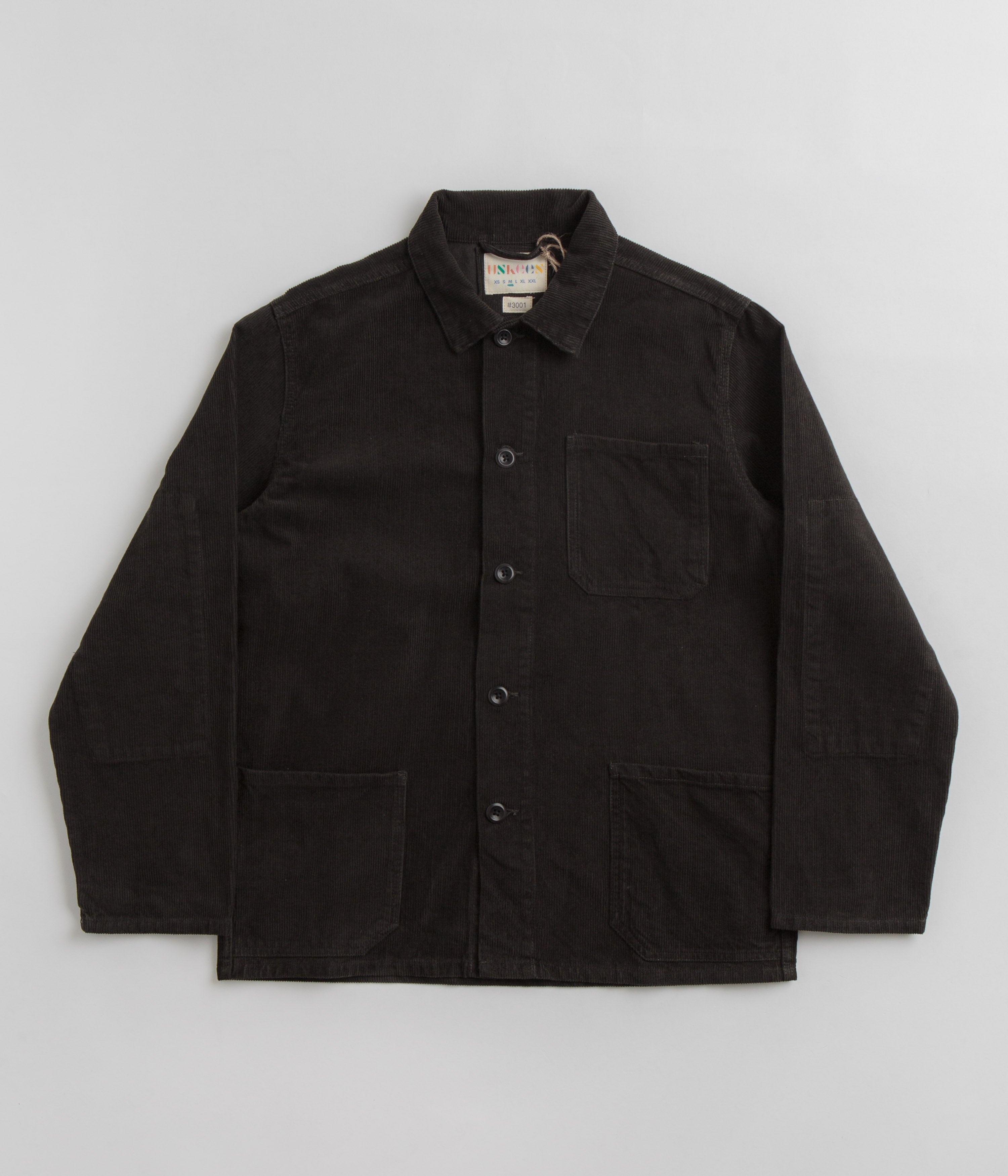 Uskees 3001 Cord Buttoned Overshirt - Faded Black | Flatspot
