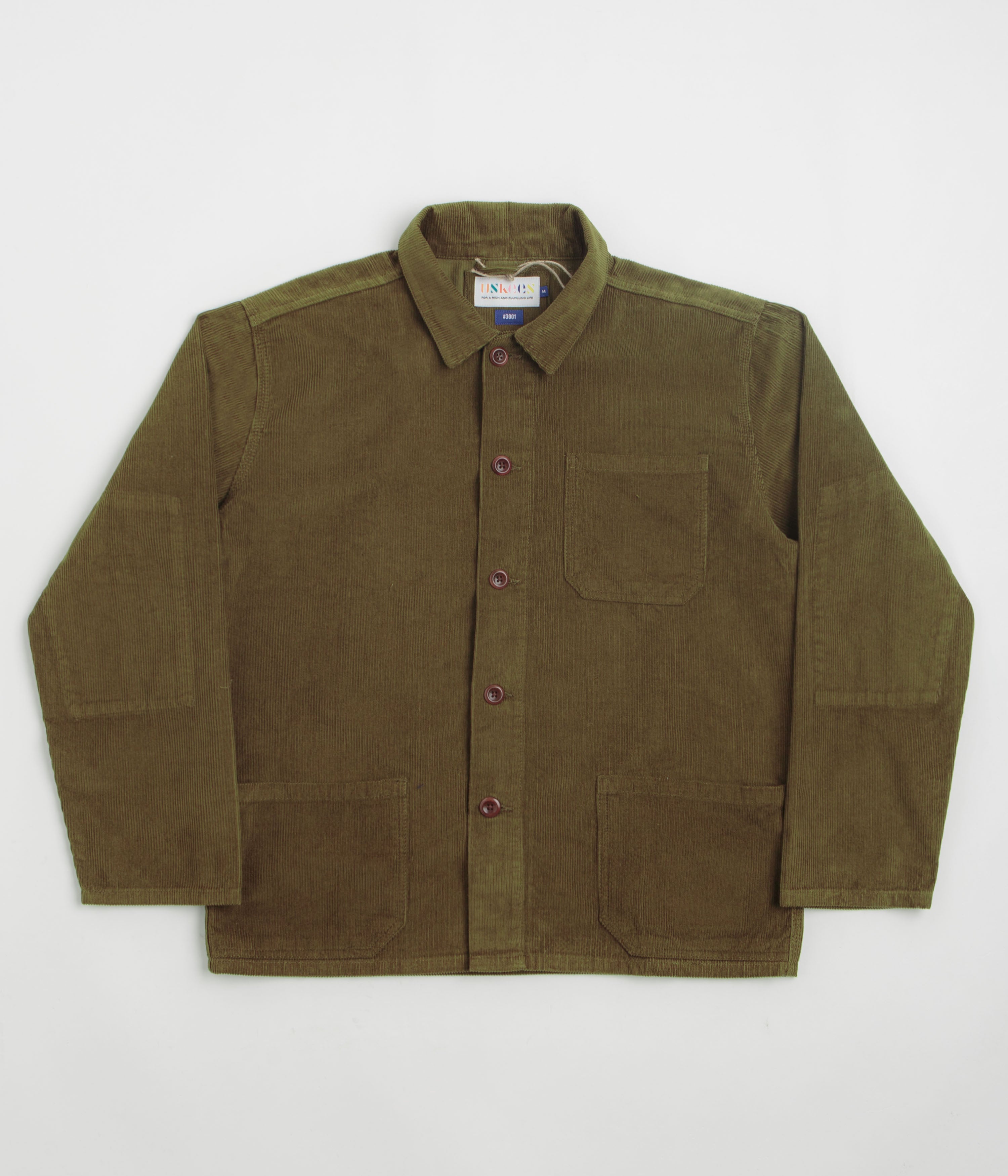 Uskees 3001 Cord Buttoned Overshirt in Woodland Green