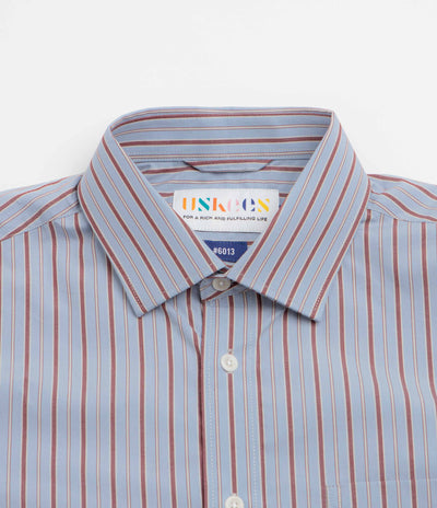 Uskees 6013 Oxford Shirt - Sky / Claret Terrace Pinstripe