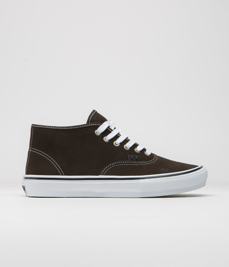 Vans Skate Authentic Mid VCU Shoes in Dark Brown and White
