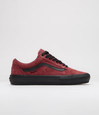 Vans Skate Old Skool Shoes in Hairy Suede Black and Burgundy